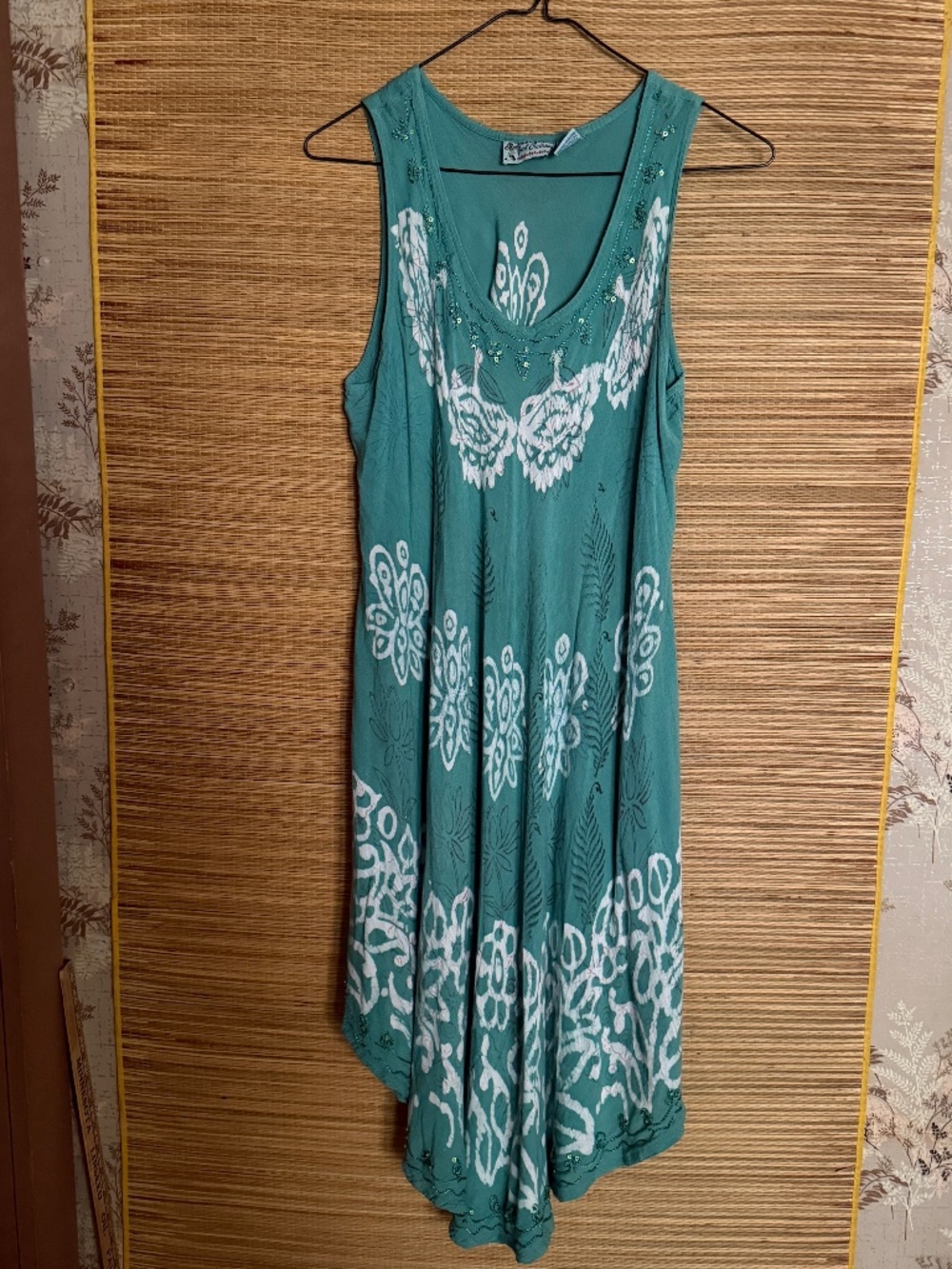 Just Cruising Boho India Batik Print Turquoise Rayon Midi Sundress One Size